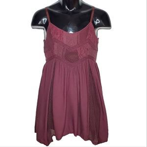 American Eagle Outfitters Burgundy Lace Trim Mini Dress
